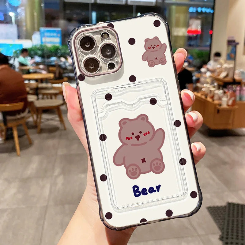 Cute Dinosaur Silicone Phone Case For iPhone 15 13 17 11 12 14 16 Pro Max 7 8 Plus XR XS SE 2020 Card Slot Bag Holder Soft Cover