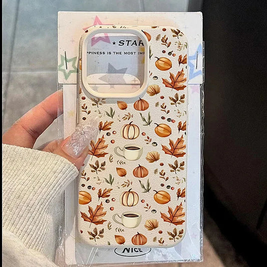 Cute Autumn Pumpkin Coffee Illustration Phone Case For iPhone 11 12 13 14 15 16 17 Pro Max Plus 17 Air X XR XS Shockproof Back Cover Silicone Protective iPhone Case