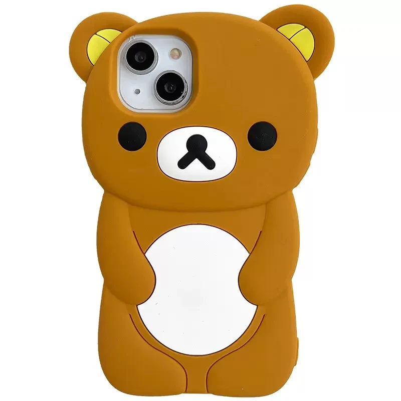 Cute 3D Bear For iPhone 17 16 15 14 13 12 11 Pro Plus mini Max Xs XR 6 7 8 SE Silicone Rilakkuma Bear Soft Cover Case