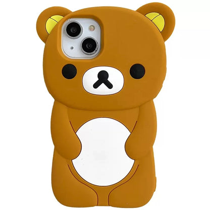 Cute 3D Bear For iPhone 17 16 15 14 13 12 11 Pro Plus mini Max Xs XR 6 7 8 SE Silicone Rilakkuma Bear Soft Cover Case