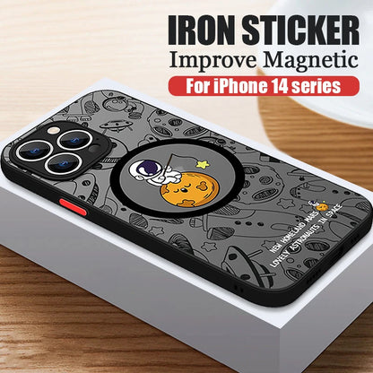 Magnetic For Magsafe Astronaut Case For iPhone Air 16e 17 15 Pro Max 14 13 12 Pro 11 16 Plus Shockproof Bumper Hard Matte Cover