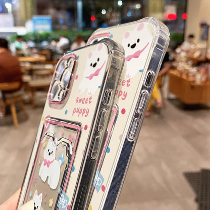 Étui transparent avec porte-cartes pour iPhone 13 15 16 11 17 12 14 Pro Max XR XS X 7 8 Plus SE - Motif chien mignon