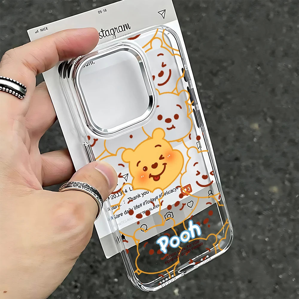 Cute Cartoon Pooh Clear TPU Protective Phone Case for iPhone 17 16 15 14 13 12 11 Pro Xs max