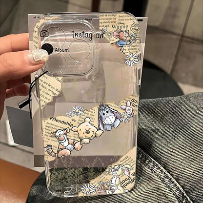 Cute Cartoon Pooh Bear Clear Phone Case For iPhone 17 16 16e 15 14 13 12 11 Mini Pro Max X XR 7 8 Air Plus Transparent Back Cover