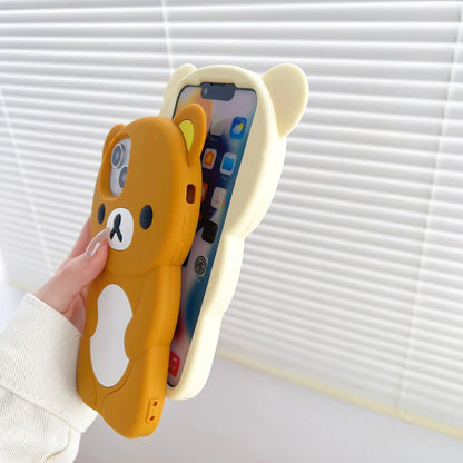 Cute 3D Bear For iPhone 17 16 15 14 13 12 11 Pro Plus mini Max Xs XR 6 7 8 SE Silicone Rilakkuma Bear Soft Cover Case