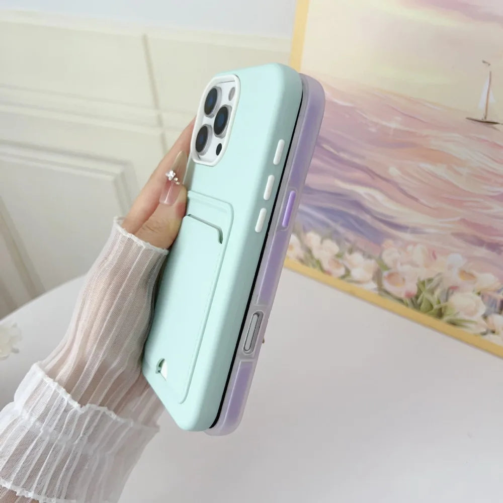 Étui portefeuille coloré avec porte-cartes et protection antichoc pour iPhone 17 Air, 16e, 16 Pro Max, 15, 14 Plus, 13, 12 et 11