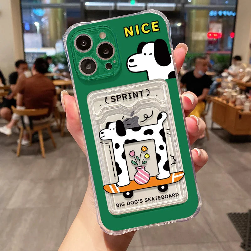 Étui transparent avec porte-cartes pour iPhone 13 15 16 11 17 12 14 Pro Max XR XS X 7 8 Plus SE - Motif chien mignon