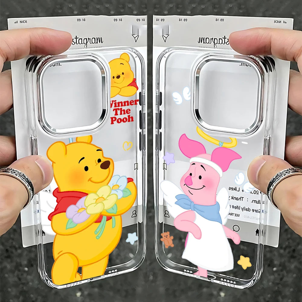 Cute Cartoon Pooh Clear TPU Protective Phone Case for iPhone 17 16 15 14 13 12 11 Pro Xs max