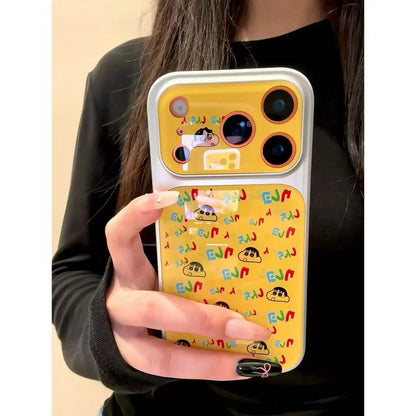Cute Crayon Shin Phone Case For iPhone 17 16 15 Pro Max Mirror Back Cover