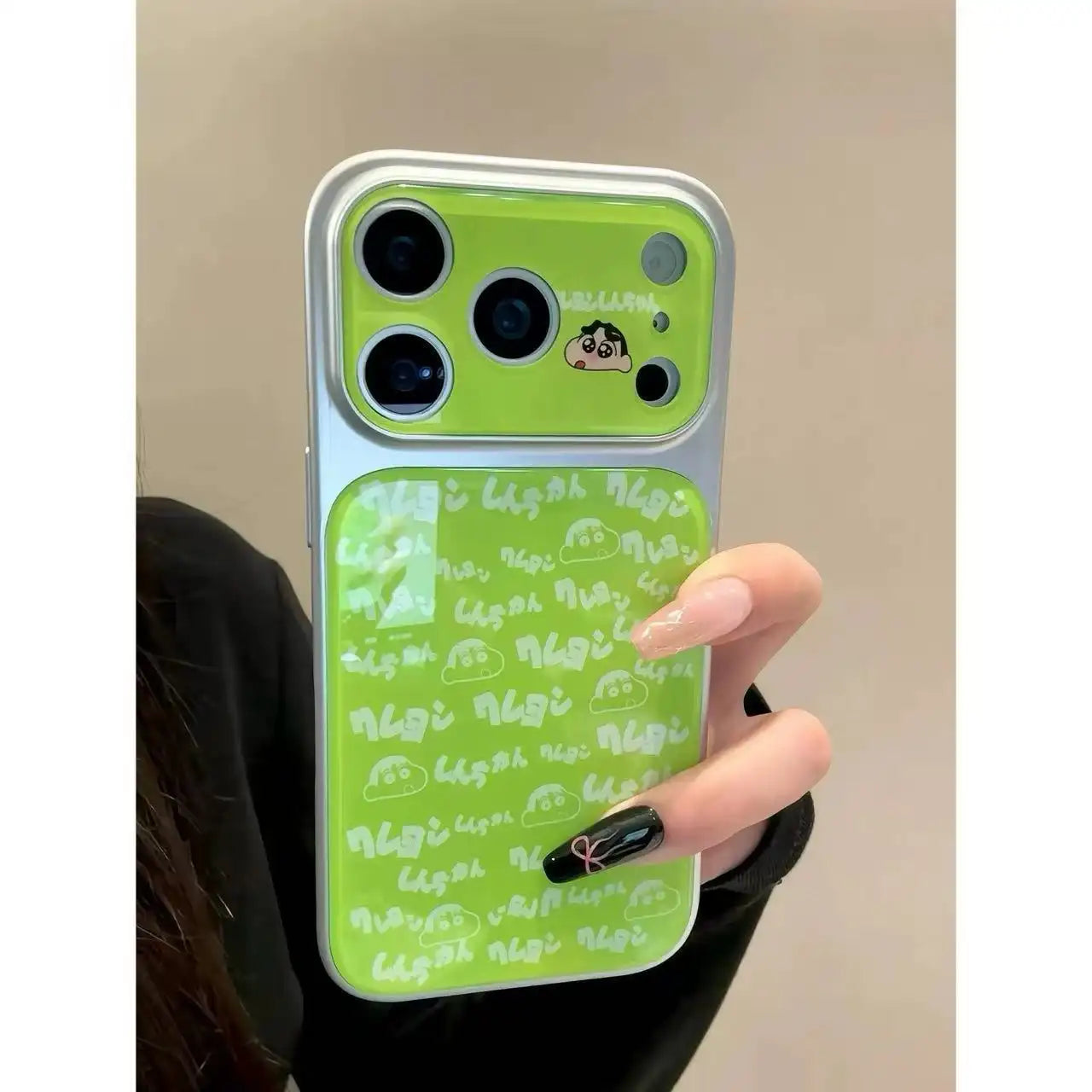 Cute Crayon Shin Phone Case For iPhone 17 16 15 Pro Max Mirror Back Cover