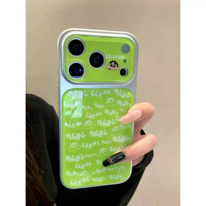 Cute Crayon Shin Phone Case For iPhone 17 16 15 Pro Max Mirror Back Cover