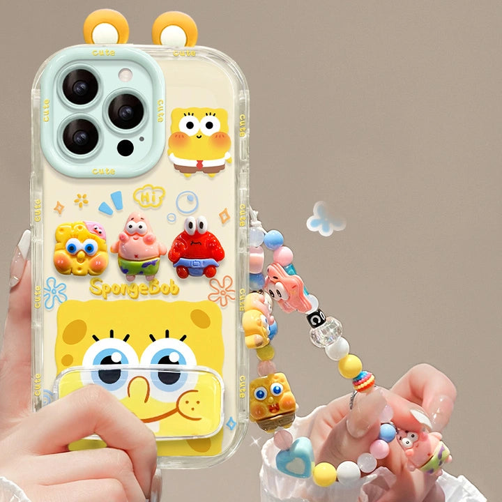 Sponge Mirror Phone Case for iPhone 17 Air 16 15 14 13 12 Pro Max Plus With Charm