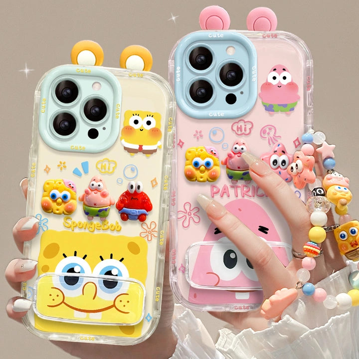 Sponge Mirror Phone Case for iPhone 17 Air 16 15 14 13 12 Pro Max Plus With Charm