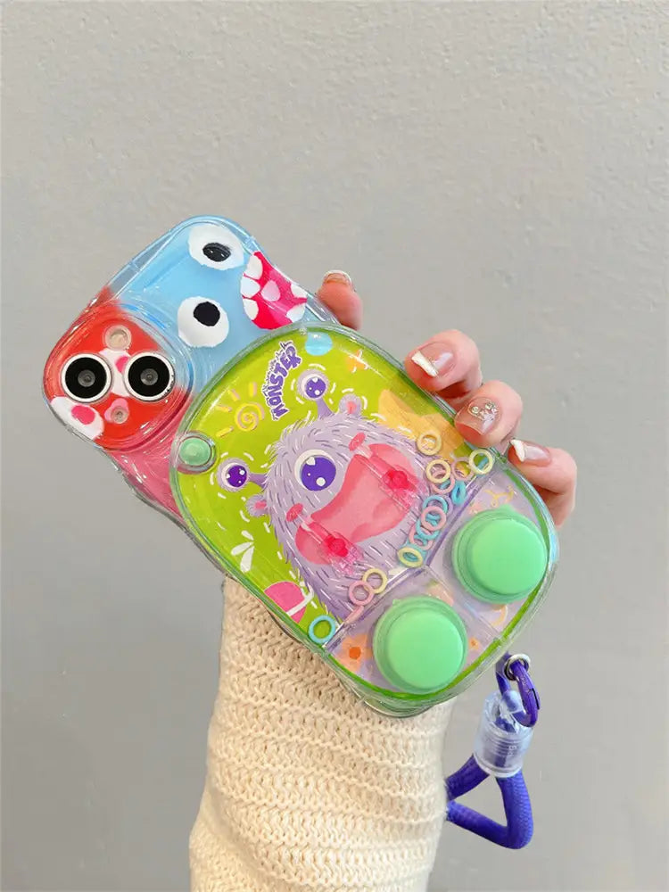 Creative Waterful Ring Toss Handheld Water Game Monster Phone Case for iPhone With Charm