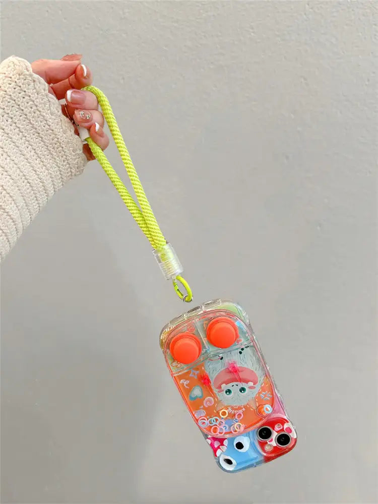Creative Waterful Ring Toss Handheld Water Game Monster Phone Case for iPhone With Charm