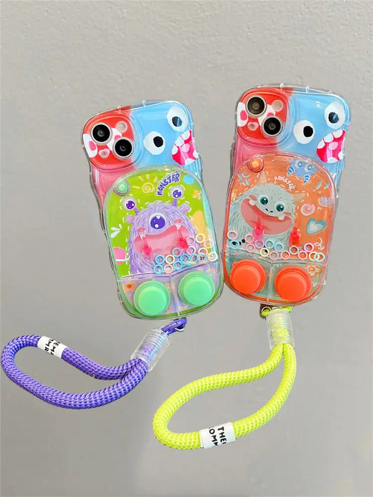 Creative Waterful Ring Toss Handheld Water Game Monster Phone Case for iPhone With Charm