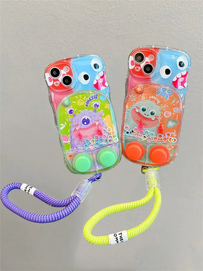 Creative Waterful Ring Toss Handheld Water Game Monster Phone Case for iPhone With Charm