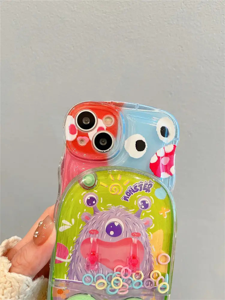 Creative Waterful Ring Toss Handheld Water Game Monster Phone Case for iPhone With Charm
