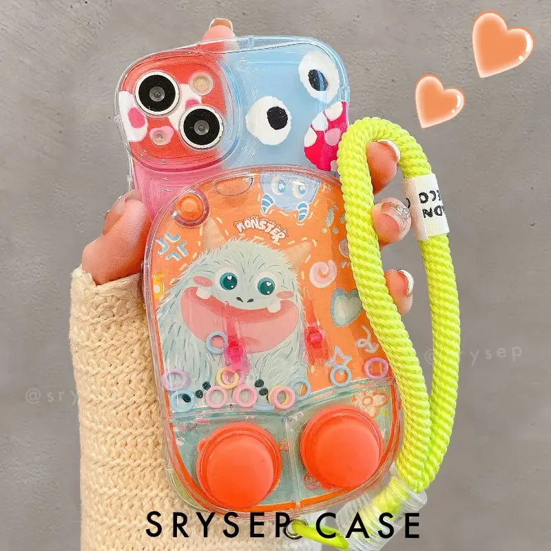 Creative Waterful Ring Toss Handheld Water Game Monster Phone Case for iPhone With Charm