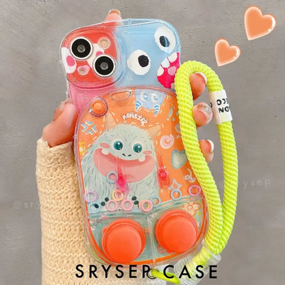 Creative Waterful Ring Toss Handheld Water Game Monster Phone Case for iPhone With Charm