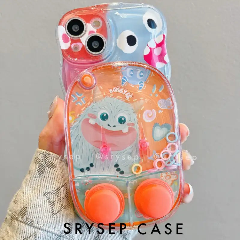 Creative Waterful Ring Toss Handheld Water Game Monster Phone Case for iPhone With Charm