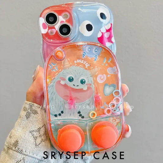 Creative Waterful Ring Toss Handheld Water Game Monster Phone Case for iPhone With Charm