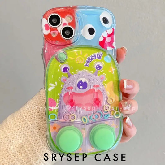 Creative Waterful Ring Toss Handheld Water Game Monster Phone Case for iPhone With Charm