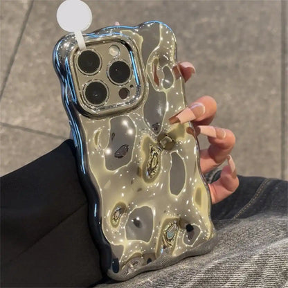 Wave Rippled Silver Shiny Phone Case For iPhone Charm Back Cover