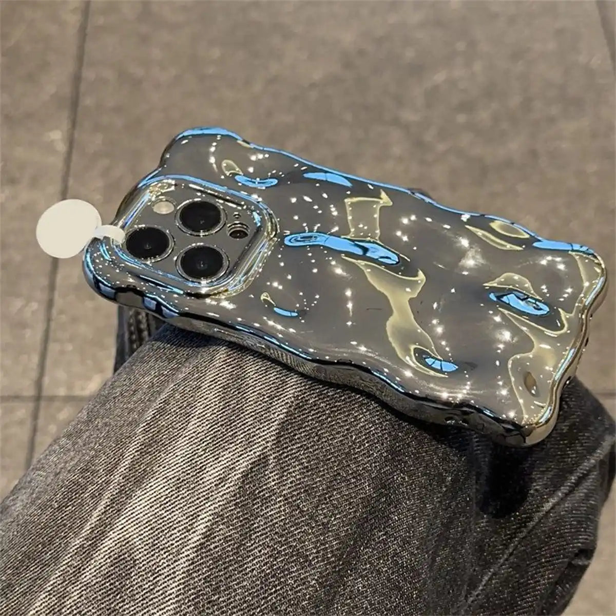 Wave Rippled Silver Shiny Phone Case For iPhone Charm Back Cover