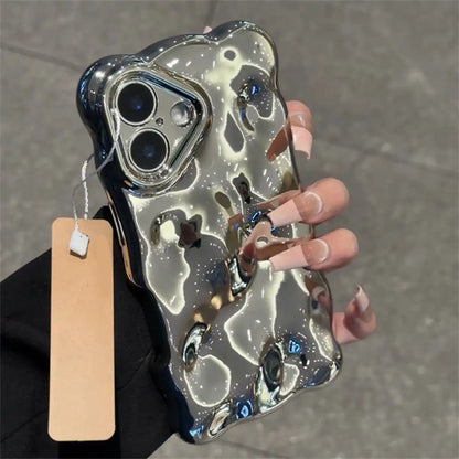 Wave Rippled Silver Shiny Phone Case For iPhone Charm Back Cover