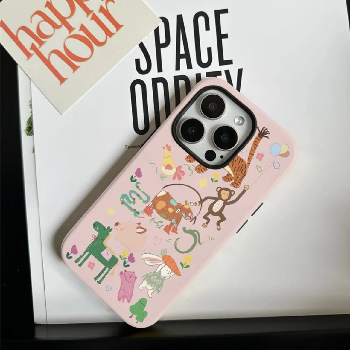 Zoo Art Design Matte MagSafe iPhone Case with Magnetic Phone Grip