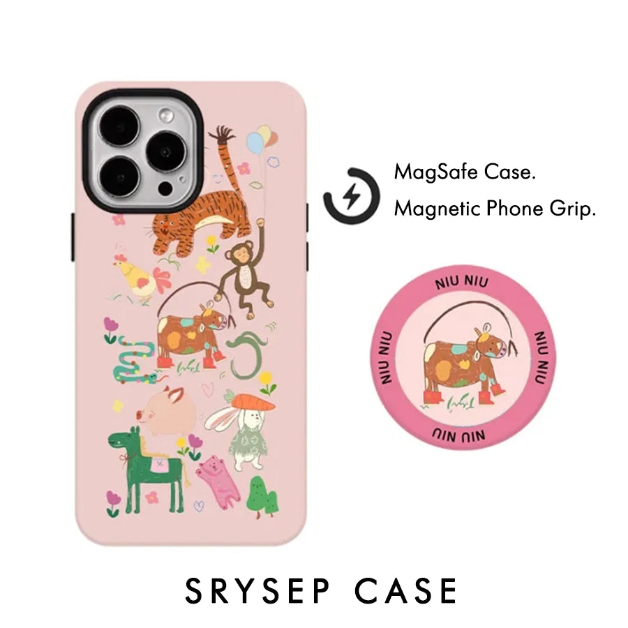 Zoo Art Design Matte MagSafe iPhone Case with Magnetic Phone Grip