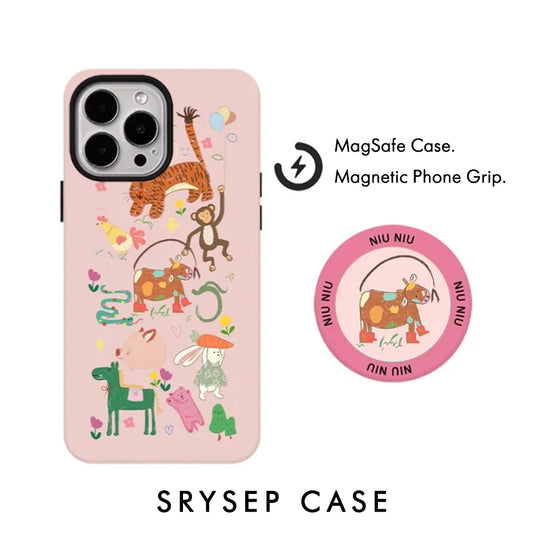 Zoo Art Design Matte MagSafe iPhone Case with Magnetic Phone Grip