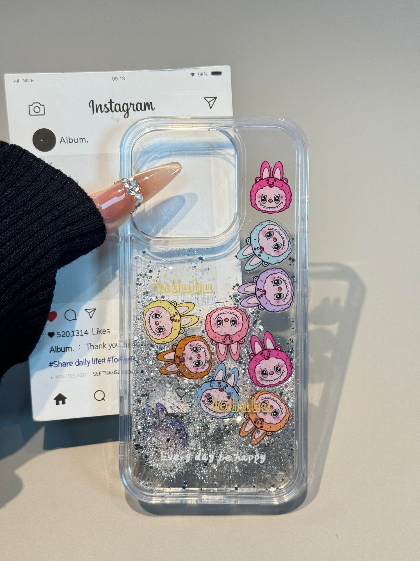 Labubu Bling Glitter Liquid Quicksand Clear Cute Kawaii Phone Case