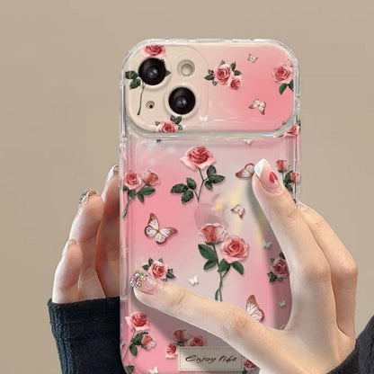 Flip mirror retro rose phone case
