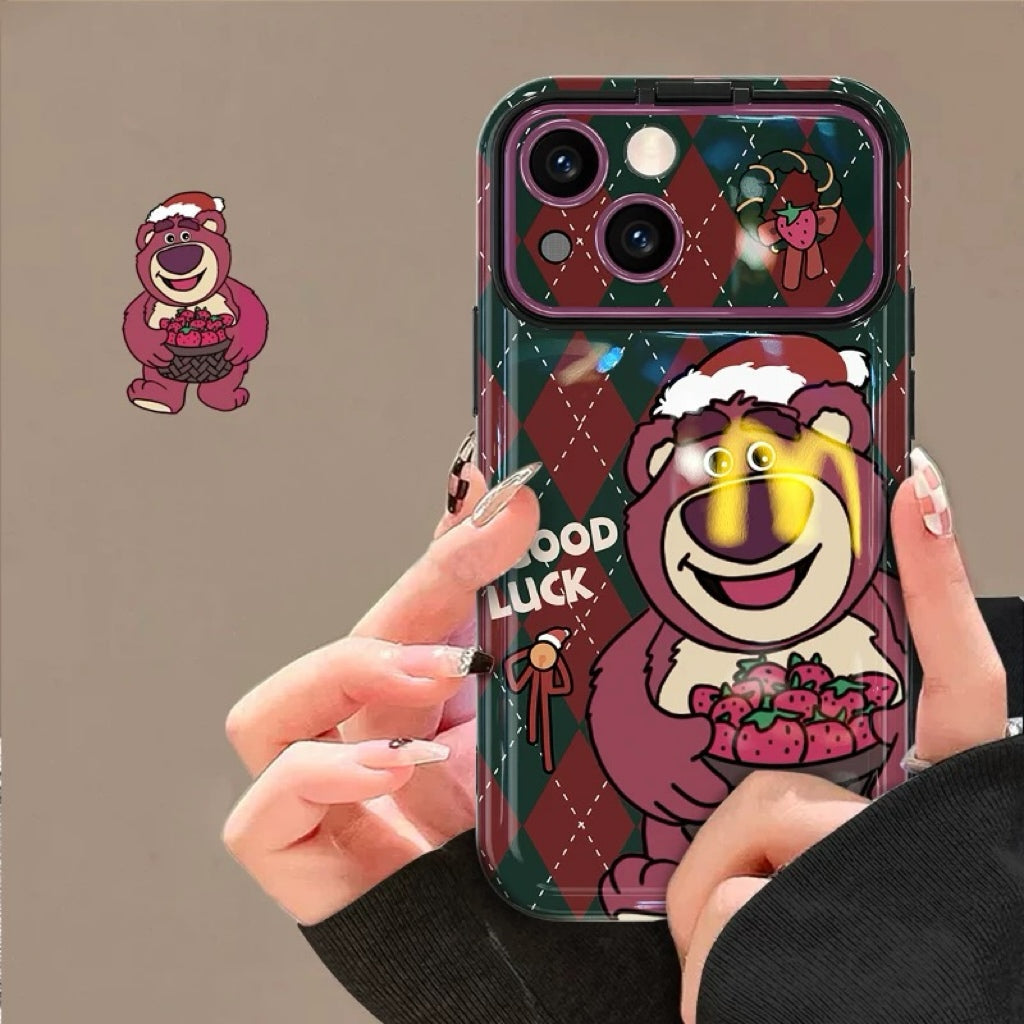 Strawberry Bear Antler Mickey Flip Mirror Phone Case