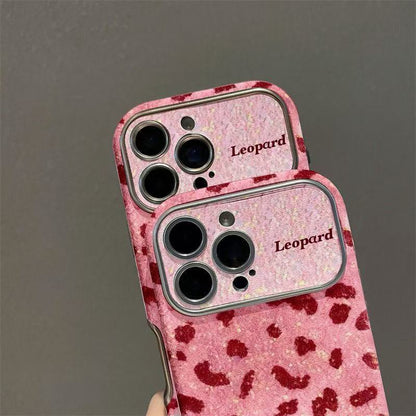 Pink Leopard Glitter Phone Case For iPhone 17 16 15 14 13 12 Pro Max Plus 11 XR
