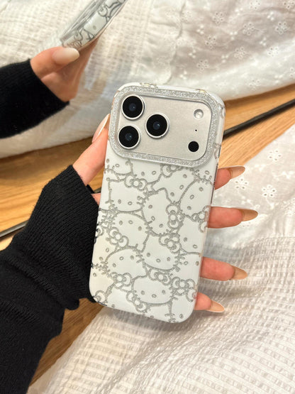 Coque de téléphone chaton blanc pailleté mignon kawaii