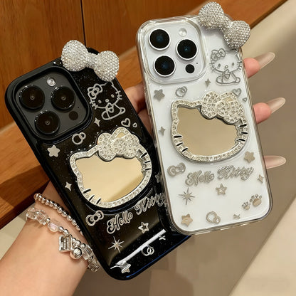Android Transparent Rhinestone Kitty Mirror Bow Phone Case