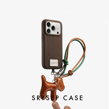 iPhone Lanyard Series | Genuine Leather Phone Case with Free Dachshund Pendant