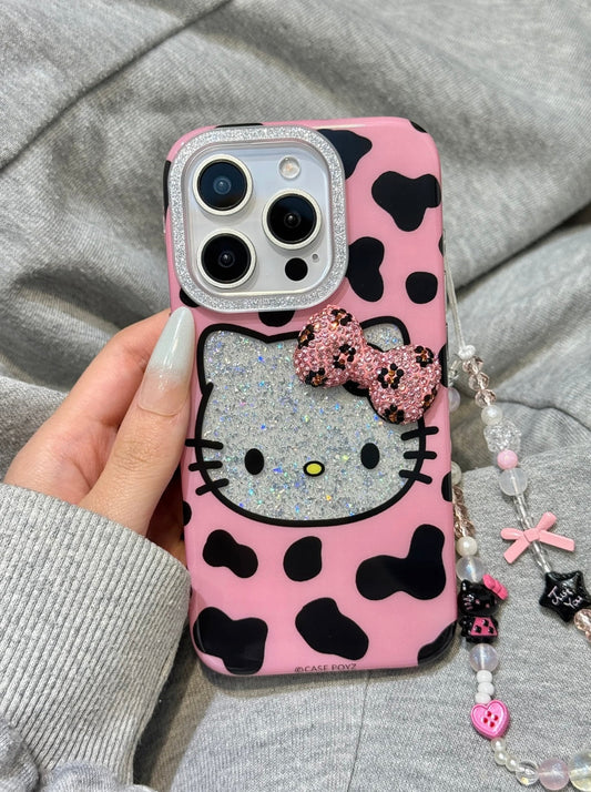 Kitty Pink Bow Tie Leopard Print Cute Kawaii Phone Case