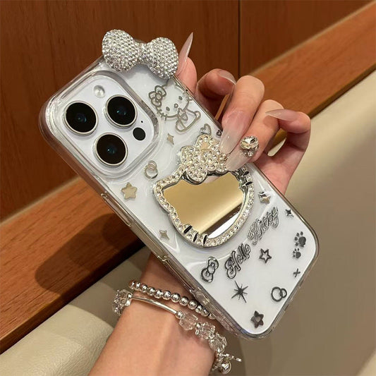 Android Transparent Rhinestone Kitty Mirror Bow Phone Case