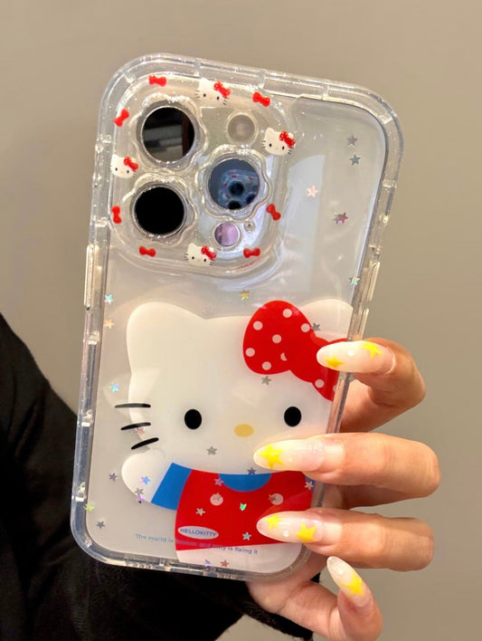 Kitty Glitter Clear Kitty Pattern Lens Cute Kawaii Phone Case