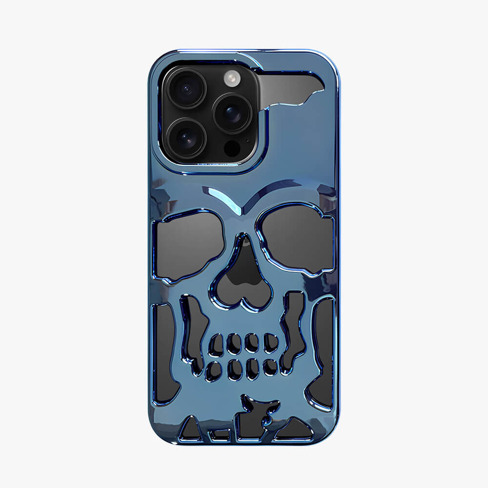 Coque iPhone en TPU ajouré à motif crâne électroplaqué et givré