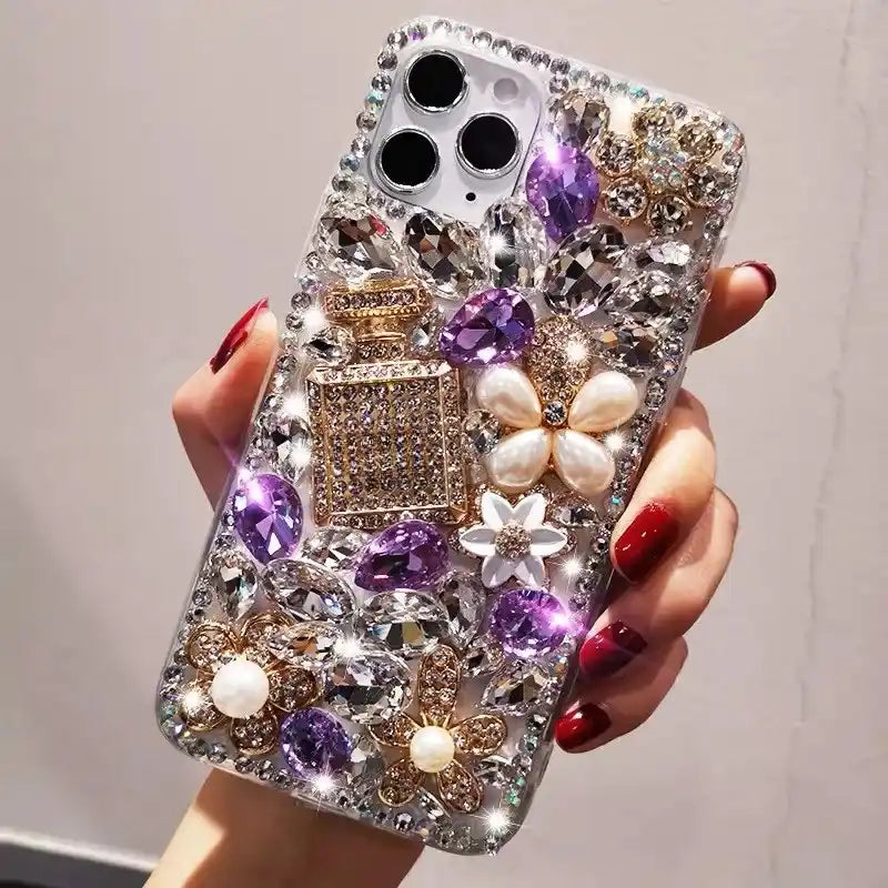 Perfume Bottle Pearl Sparkling Rhinestone Phone Case For iPhone Glitter Diamond Back Cover