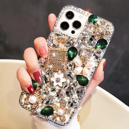 Perfume Bottle Pearl Sparkling Rhinestone Phone Case For iPhone Glitter Diamond Back Cover