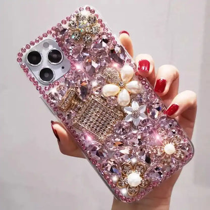 Perfume Bottle Pearl Sparkling Rhinestone Phone Case For iPhone Glitter Diamond Back Cover