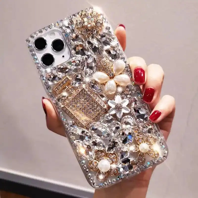 Perfume Bottle Pearl Sparkling Rhinestone Phone Case For iPhone Glitter Diamond Back Cover