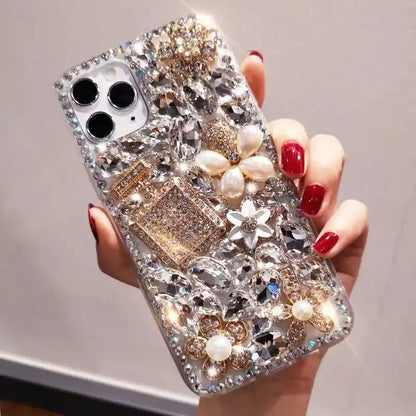 Perfume Bottle Pearl Sparkling Rhinestone Phone Case For iPhone Glitter Diamond Back Cover