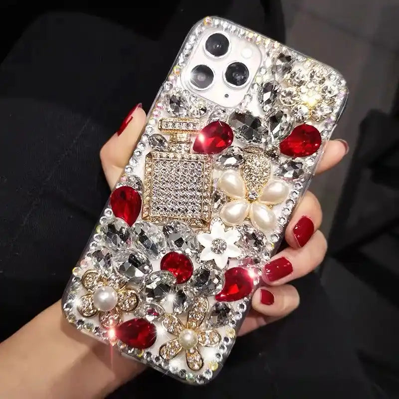 Perfume Bottle Pearl Sparkling Rhinestone Phone Case For iPhone Glitter Diamond Back Cover